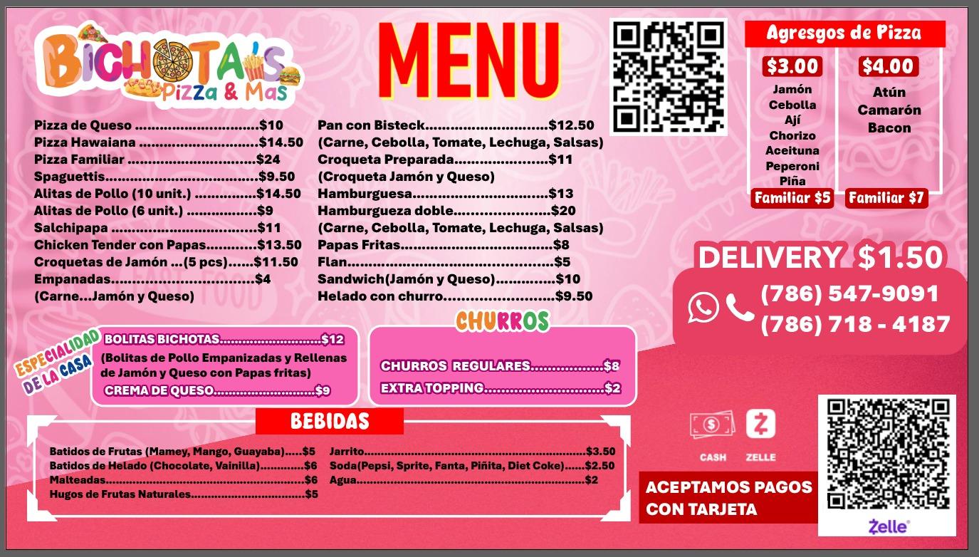 BIchota's pizza y mas Menu